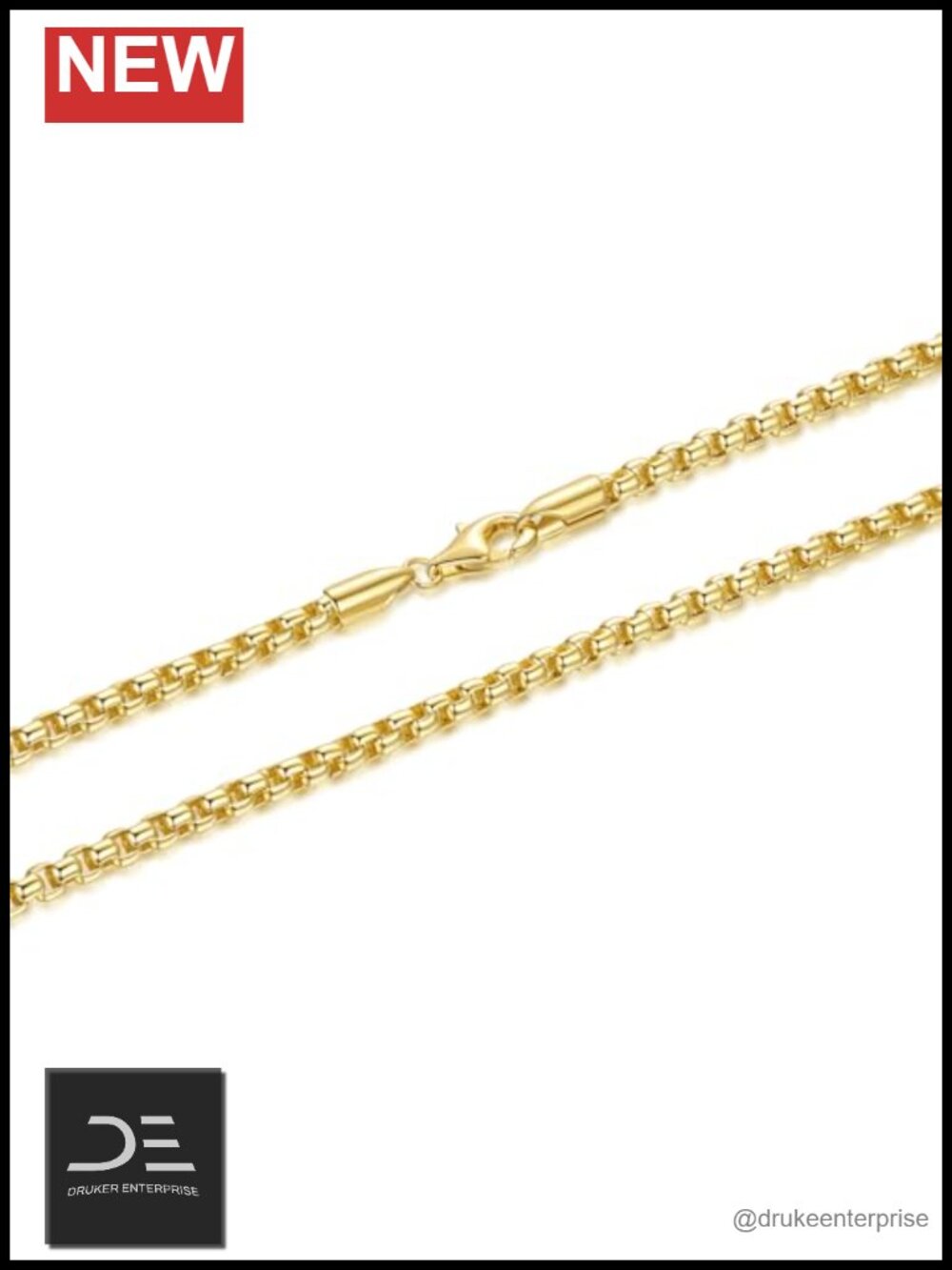 14k Gold Plated Box Chain Necklace for Women Men Box Link Lobster Claw